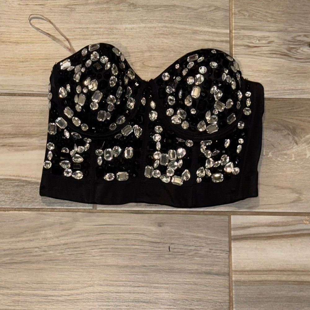 Embellished Black Strapless Top